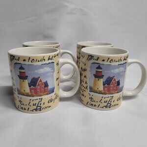 FOUR Thomson By the Sea Mugs Lighthouse, Sailboat and Words